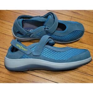 OrthoFeet Teal Blue Leather Mary Jane Shoe Flats Chattanooga Size 7 X Wide Women
